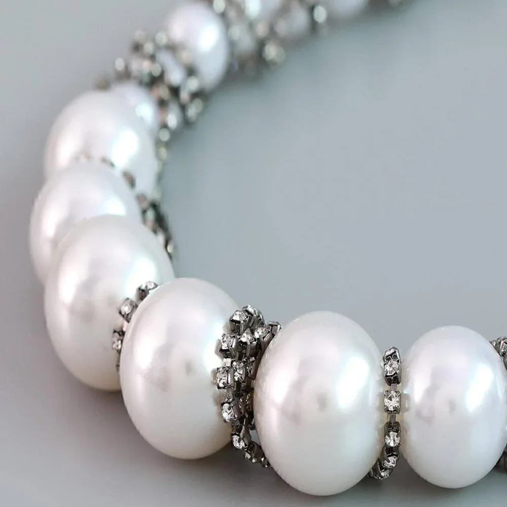 Glamorous Rhinestone & Faux Pearl Decor Chain Necklace
